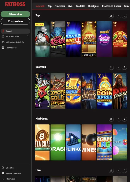 Sélection jeux machines patron Fatboss Casino